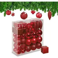 Relaxdays kerstballen - set van 110 - plastic - onbreekbaar- rood