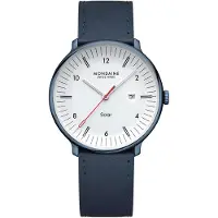 Mondaine Doppio 41mm staal leer blauw solar