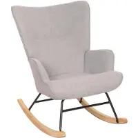 Mendler Schommelstoel -N14, schommelstoel relaxfauteuil TV-fauteuil, massief hout metaal stof/textiel 320g/m² ~ lichtgrijs