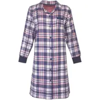 Irresistible Dames Nachthemd - Flannel - Doorknoop - Blauw - Maat M