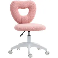 Merax Roze Bureaustoel zonder Armleuningen met Teddy Fleece en Hartvormige Rugleuning Verstelbare Schminkstoel voor Kantoor of Slaapkamer
