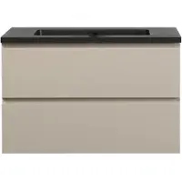 Guido Gusto Badkamermeubel Summer 80cm mat beige met zwarte wastafel zonder kraangat