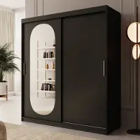 Meubella - Kledingkast Bodhi - Zwart - 180 cm - Met spiegel