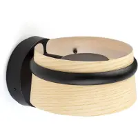 Faro Loop - wandverlichting - 19 x 24 x 13 cm - 6W dimbare LED incl. - bruin en zwart - Essenhout