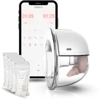 Youha Elektrische Enkele Draadloze Borstkolf Gen 2 - Met app - BPA-vrij - Maat: 26mm & 28mm - Handsfree & Draagbaar - Inclusief Moedermelk bewaarzakjes & E-book