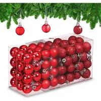 Relaxdays kerstballen set van 96 - plastic - 3 cm - mat - glanzend - glitters - onbreekbaar - rood