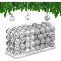Relaxdays kerstballen set van 96 - plastic - 3 cm - mat - glanzend - glitters - onbreekbaar - zilver
