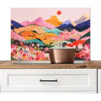 KitchenYeah Spatscherm keuken 90x60 cm - Kookplaat achterwand Kleurrijke bloemen - Bergen - Fantasielandschap - Muurbeschermer - Spatwand fornuis - Hoogwaardig aluminium