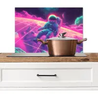KitchenYeah Spatscherm keuken 60x40 cm - Kookplaat achterwand Astronaut - Neon - Roze - Wolken - Muurbeschermer - Spatwand fornuis - Hoogwaardig aluminium