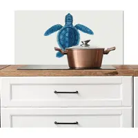 KitchenYeah Spatscherm keuken 80x40 cm - Kookplaat achterwand Schildpad - Blauw - Schild - Muurbeschermer - Spatwand fornuis - Hoogwaardig aluminium