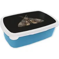 MuchoWow Broodtrommel Blauw - Lunchbox Mot - Bladachtig - Grijs - Brooddoos 18x12x6 cm - Brood lunch box - Broodtrommels voor kinderen en volwassenen