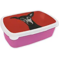 MuchoWow Broodtrommel Roze - Lunchbox Windhond - Minimalistisch - Rood - Brooddoos 18x12x6 cm - Brood lunch box - Broodtrommels voor kinderen en volwassenen