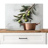 KitchenYeah Spatscherm keuken 80x55 cm - Kookplaat achterwand Olijventak - Beton print - Mediterraan - Muurbeschermer - Spatwand fornuis - Hoogwaardig aluminium