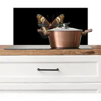 KitchenYeah Spatscherm keuken 70x30 cm - Kookplaat achterwand Vlinder - Kleurrijk - mozaïekachtig - Muurbeschermer - Spatwand fornuis - Hoogwaardig aluminium