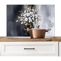 KitchenYeah Spatscherm keuken 90x60 cm - Kookplaat achterwand Bloemen - Wit - Vaas - Abstract - Muurbeschermer - Spatwand fornuis - Hoogwaardig aluminium