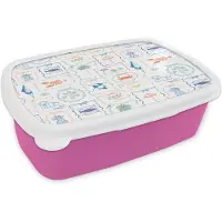 MuchoWow Broodtrommel Roze - Lunchbox Italiaans - Zee - Sfeer - Strand - Multi - Brooddoos 18x12x6 cm - Brood lunch box - Broodtrommels voor kinderen en volwassenen