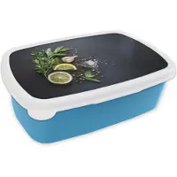 MuchoWow Broodtrommel Blauw - Lunchbox Verse ingrediënten - Compositie - Artistiek - Brooddoos 18x12x6 cm - Brood lunch box - Broodtrommels voor kinderen en volwassenen