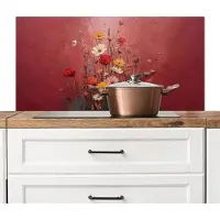 KitchenYeah Spatscherm keuken 100x50 cm - Kookplaat achterwand Bloemenboeket - Diepte - Tastbare textuur - Muurbeschermer - Spatwand fornuis - Hoogwaardig aluminium