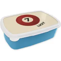 MuchoWow Broodtrommel Blauw - Lunchbox Cirkel - Zeven - Lucky - Rood - Brooddoos 18x12x6 cm - Brood lunch box - Broodtrommels voor kinderen en volwassenen