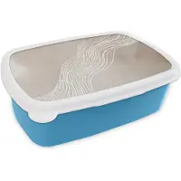 MuchoWow Broodtrommel Blauw - Lunchbox Golvende lijnen - Vloeiend - Zandkleurig - Brooddoos 18x12x6 cm - Brood lunch box - Broodtrommels voor kinderen en volwassenen
