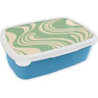 MuchoWow Broodtrommel Blauw - Lunchbox Golvende lijnen - Mintgroen - Dansende vormen - Brooddoos 18x12x6 cm - Brood lunch box - Broodtrommels voor kinderen en volwassenen