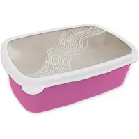 MuchoWow Broodtrommel Roze - Lunchbox Golvende lijnen - Vloeiend - Zandkleurig - Brooddoos 18x12x6 cm - Brood lunch box - Broodtrommels voor kinderen en volwassenen