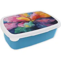 MuchoWow Broodtrommel Blauw - Lunchbox Bloemexplosie - Veelkleurig - Bewegend - Brooddoos 18x12x6 cm - Brood lunch box - Broodtrommels voor kinderen en volwassenen