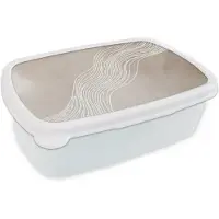 MuchoWow Broodtrommel Wit - Lunchbox Golvende lijnen - Vloeiend - Zandkleurig - Brooddoos 18x12x6 cm - Brood lunch box - Broodtrommels voor kinderen en volwassenen
