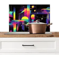 KitchenYeah Spatscherm keuken 60x40 cm - Kookplaat achterwand Abstract - Vormen - Kleurrijk - Lijnen - Muurbeschermer - Spatwand fornuis - Hoogwaardig aluminium