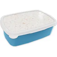 MuchoWow Broodtrommel Blauw - Lunchbox Terrazzo - Patroon - Wit - Perzik - Brooddoos 18x12x6 cm - Brood lunch box - Broodtrommels voor kinderen en volwassenen