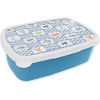 MuchoWow Broodtrommel Blauw - Lunchbox Italiaans - Zee - Sfeer- Mozaïek - Blauw - Multi - Brooddoos 18x12x6 cm - Brood lunch box - Broodtrommels voor kinderen en volwassenen