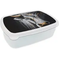MuchoWow Broodtrommel Wit - Lunchbox Stier - Hoorns - Snuit - Goud - Brooddoos 18x12x6 cm - Brood lunch box - Broodtrommels voor kinderen en volwassenen