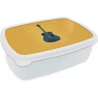 MuchoWow Broodtrommel Wit - Lunchbox Gitaar - Akoestisch - Geel - Minimalistisch - Brooddoos 18x12x6 cm - Brood lunch box - Broodtrommels voor kinderen en volwassenen