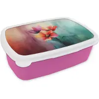 MuchoWow Broodtrommel Roze - Lunchbox Tulpen - Lichtreflecties - Kleurverloop - Brooddoos 18x12x6 cm - Brood lunch box - Broodtrommels voor kinderen en volwassenen