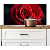 KitchenYeah Spatscherm keuken 100x50 cm - Kookplaat achterwand Rood - Roos - Romantisch - Muurbeschermer - Spatwand fornuis - Hoogwaardig aluminium