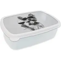 MuchoWow Broodtrommel Wit - Lunchbox Hondje - Wijnglas - Zonnebril - Enthousiast - Brooddoos 18x12x6 cm - Brood lunch box - Broodtrommels voor kinderen en volwassenen