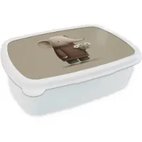 MuchoWow Broodtrommel Wit - Lunchbox Olifant - Witte bloemen - Kindvriendelijk - Brooddoos 18x12x6 cm - Brood lunch box - Broodtrommels voor kinderen en volwassenen