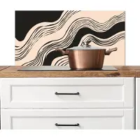KitchenYeah Spatscherm keuken 80x40 cm - Kookplaat achterwand Golven - Zwart - Zandkleur - Muurbeschermer - Spatwand fornuis - Hoogwaardig aluminium