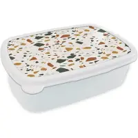 MuchoWow Broodtrommel Wit - Lunchbox Terrazzo - Patroon - Wit - Terra - Brooddoos 18x12x6 cm - Brood lunch box - Broodtrommels voor kinderen en volwassenen
