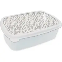 MuchoWow Broodtrommel Wit - Lunchbox Grafisch - Patroon - Modern - Onderbroken lijnen - Hexagon - Brooddoos 18x12x6 cm - Brood lunch box - Broodtrommels voor kinderen en volwassenen