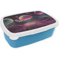 MuchoWow Broodtrommel Blauw - Lunchbox Landschap - Planeten - Horizon - Paars - Brooddoos 18x12x6 cm - Brood lunch box - Broodtrommels voor kinderen en volwassenen