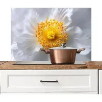 KitchenYeah Spatscherm keuken 90x60 cm - Kookplaat achterwand Wit - Bloem - Elegant - Muurbeschermer - Spatwand fornuis - Hoogwaardig aluminium