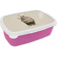 MuchoWow Broodtrommel Roze - Lunchbox Knuffelbeer - Oranje bloemen - Vriendelijk - Brooddoos 18x12x6 cm - Brood lunch box - Broodtrommels voor kinderen en volwassenen