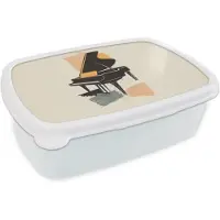 MuchoWow Broodtrommel Wit - Lunchbox Vleugel - Zwart - Abstract - Illustratie - Brooddoos 18x12x6 cm - Brood lunch box - Broodtrommels voor kinderen en volwassenen