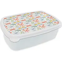 MuchoWow Broodtrommel Wit - Lunchbox Italiaans - Zee - Sfeer - Citroen - Vis - Multi - Brooddoos 18x12x6 cm - Brood lunch box - Broodtrommels voor kinderen en volwassenen