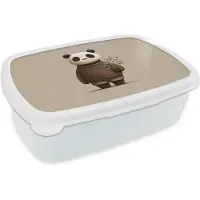 MuchoWow Broodtrommel Wit - Lunchbox Panda - Blauwe bloemen - Zachtheid - Brooddoos 18x12x6 cm - Brood lunch box - Broodtrommels voor kinderen en volwassenen