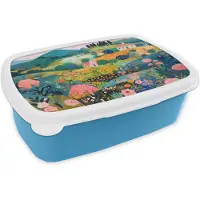 MuchoWow Broodtrommel Blauw - Lunchbox Heuvellandschap - Fantasierijk - Kleurcontrasten - Brooddoos 18x12x6 cm - Brood lunch box - Broodtrommels voor kinderen en volwassenen