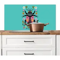 KitchenYeah Spatscherm keuken 100x50 cm - Kookplaat achterwand Kever - Bloemmotieven - Turquoise - Bladeren - Muurbeschermer - Spatwand fornuis - Hoogwaardig aluminium