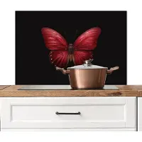 KitchenYeah Spatscherm keuken 80x55 cm - Kookplaat achterwand Vlinder - Rood - Minimalistisch - Muurbeschermer - Spatwand fornuis - Hoogwaardig aluminium