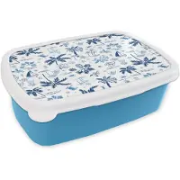 MuchoWow Broodtrommel Blauw - Lunchbox ]Italiaans - Zee - Sfeer - Strand - Blauw - Wit - Brooddoos 18x12x6 cm - Brood lunch box - Broodtrommels voor kinderen en volwassenen